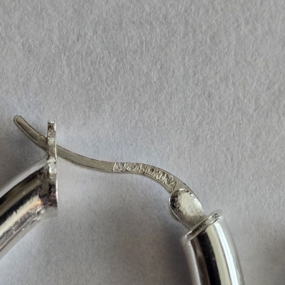 Sterling Silver hoop earrings 925 long elongated tube elegant classic - Picture 6 of 10